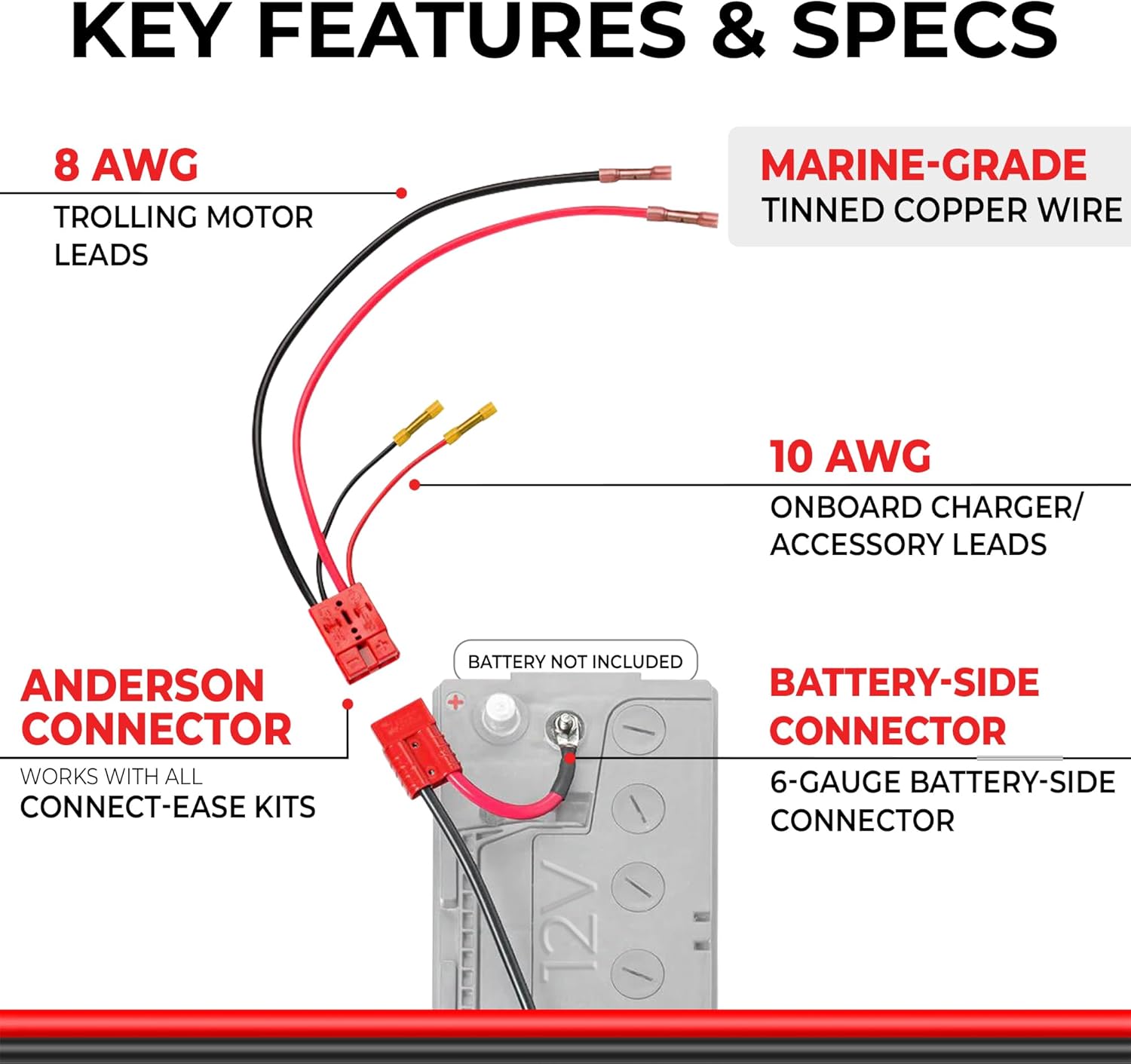 Connect-Ease 12V Trolling Motor Battery Connection Kit (w/ Onboard Charging) - Image 2